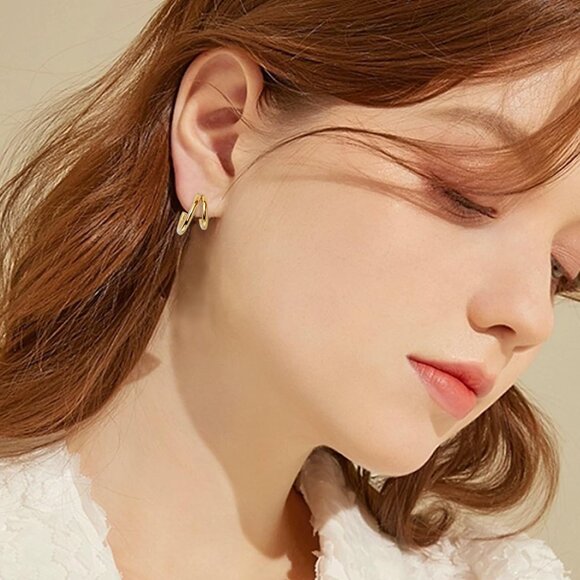 ⚡Gold Double Hoop Earrings Stylish Twisted Hoop Earrings for Women Fashion - Picture 4 of 7